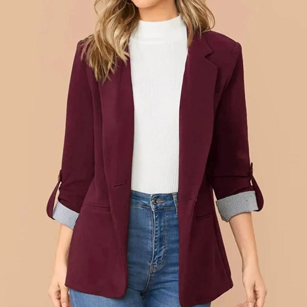 Blazer bordeaux chic à manches longues - Collection Nienke – Image 2