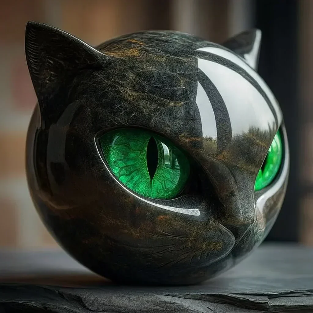 Lunaris – Sculpture de Tête de Chat Noir Mystique – Décoration Élégante et Unique