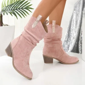 Femke | Bottes de cow-boy élégantes en cuir rose à bout arrondi
