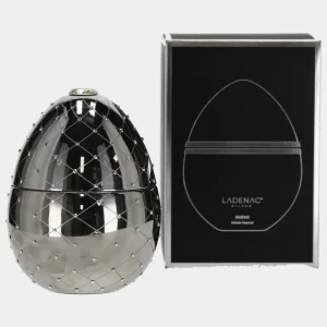 LADENAC Oeuf parfumé "Bois de Russie" en céramique argentée