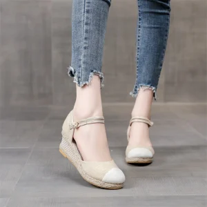 Sophie | Espadrilles à la mode avec bride de cheville élégante et bouts contrastés élégants