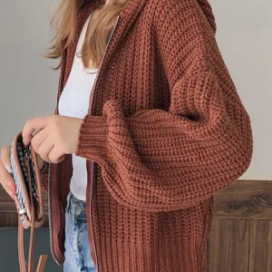 Pull à capuche zippé en maille pour femmes
