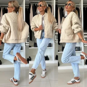 Veste matelassée unie à manches longues .