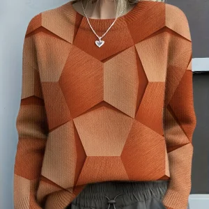 Sweat-shirt en maille confortable avec des imprimés géométriques 3D audacieux
