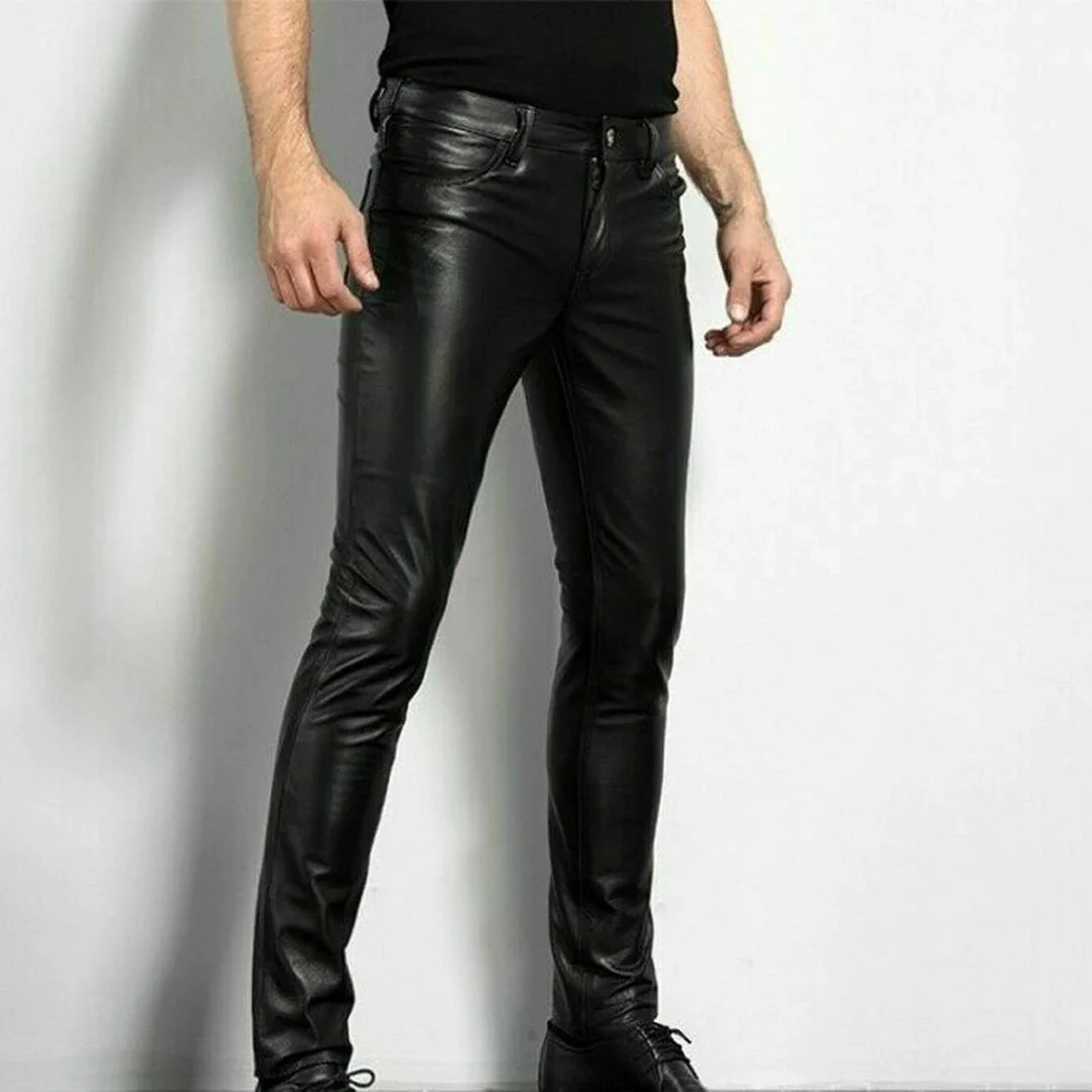 Pantalon élégant en similicuir raffiné pour hommes, noir