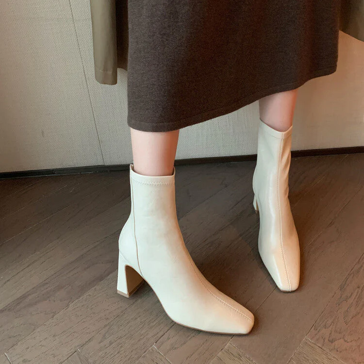 Bottes à talons hauts en cuir de vache style français pour femme – Image 4