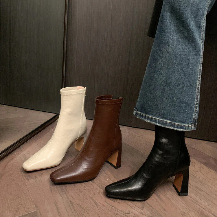 Bottes à talons hauts en cuir de vache style français pour femme – Image 2