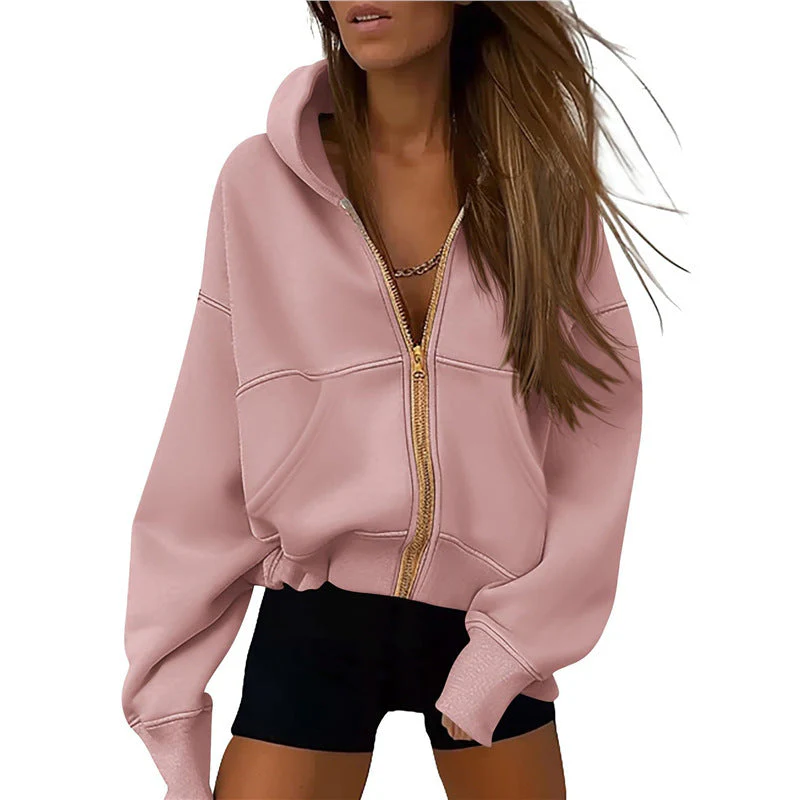 Sweatshirt à capuche zippée pour femme, manches longues et poches. – Image 9