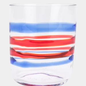 Carlo Moretti Verre en cristal bleu et rouge "Bora" (Hauteur: 10.5 cm)