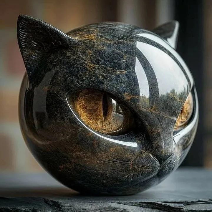 Lunaris – Sculpture de Tête de Chat Noir Mystique – Décoration Élégante et Unique – Image 5