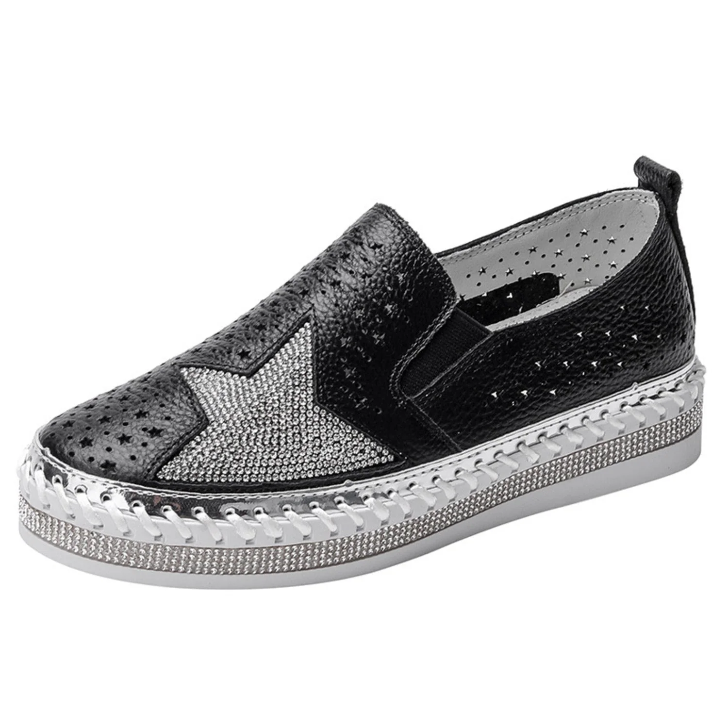 Any | Espadrilles glamour avec cristaux étincelants et semelle plate confortable – Image 4